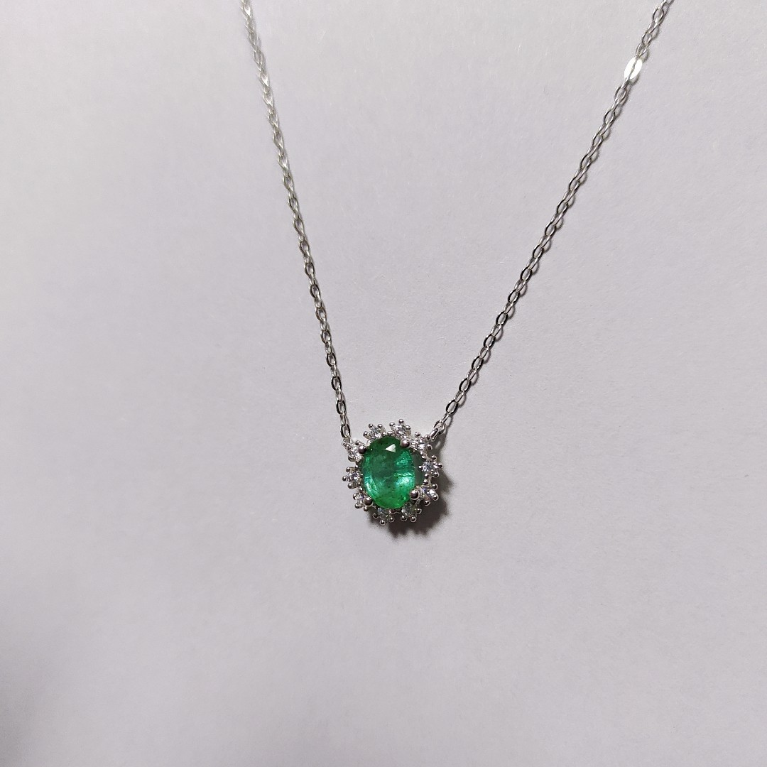 天然祖母绿S925银镀金吊坠N12679基地发货配证书