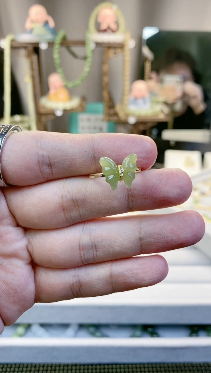【闪购商品】和田玉/未镶嵌蝴蝶戒指/多样性发一
