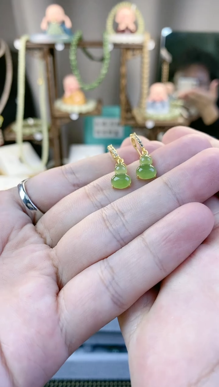 【闪购商品】和田玉/未镶嵌葫芦福禄耳钩/多样性发一