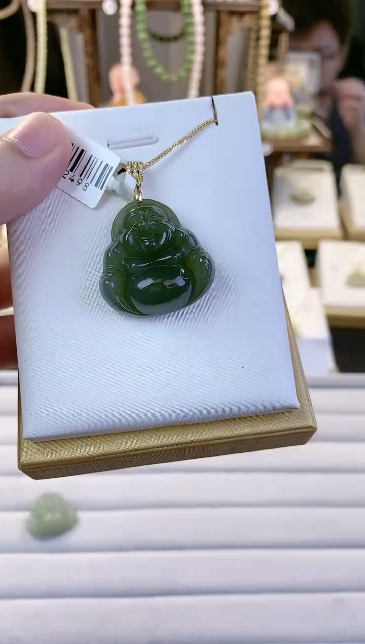 【闪购商品】和田玉/未镶嵌绿色冰透大佛公吊坠/多样性发一
