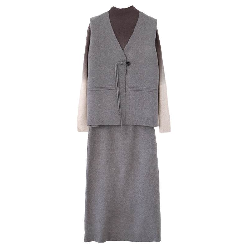 棉叙秋冬国风吊染针织三件套女士气质休闲百搭毛衫套装24609