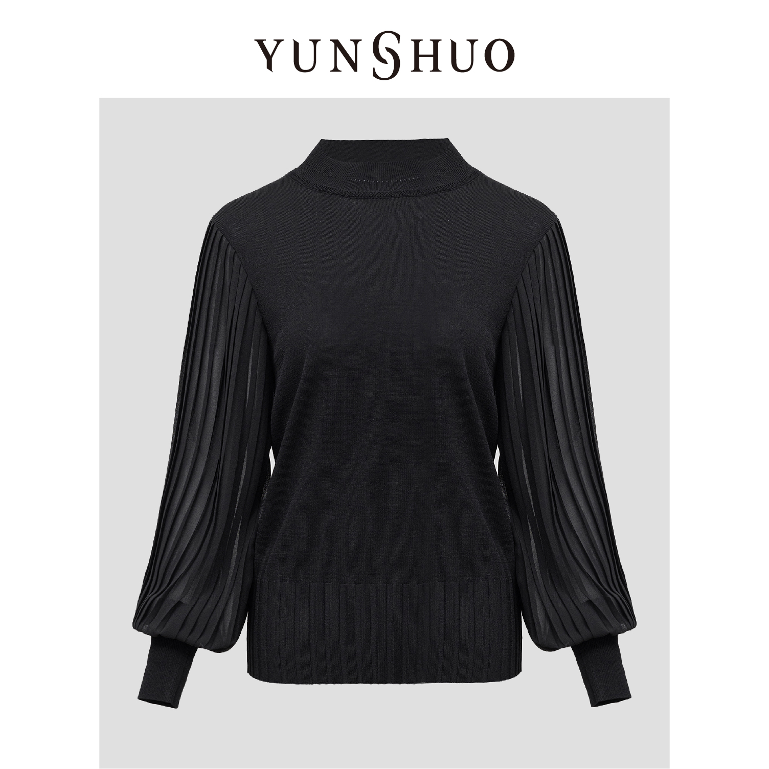 YUNSHUO允硕2024秋季新款时尚拼接针织中领简约百搭套头衫739394