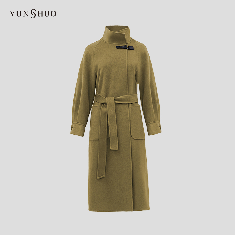 YUNSHUO手工双面呢大衣女秋冬季中长款立领毛呢外套499091