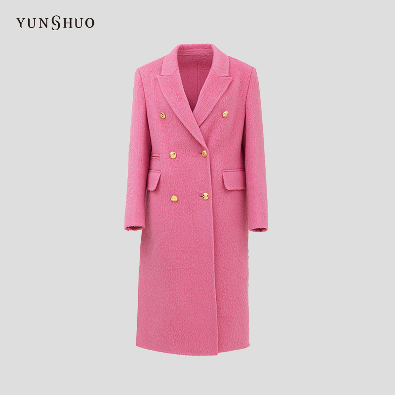 YUNSHUO双面呢大衣女秋冬新款翻领优雅毛呢外套499127