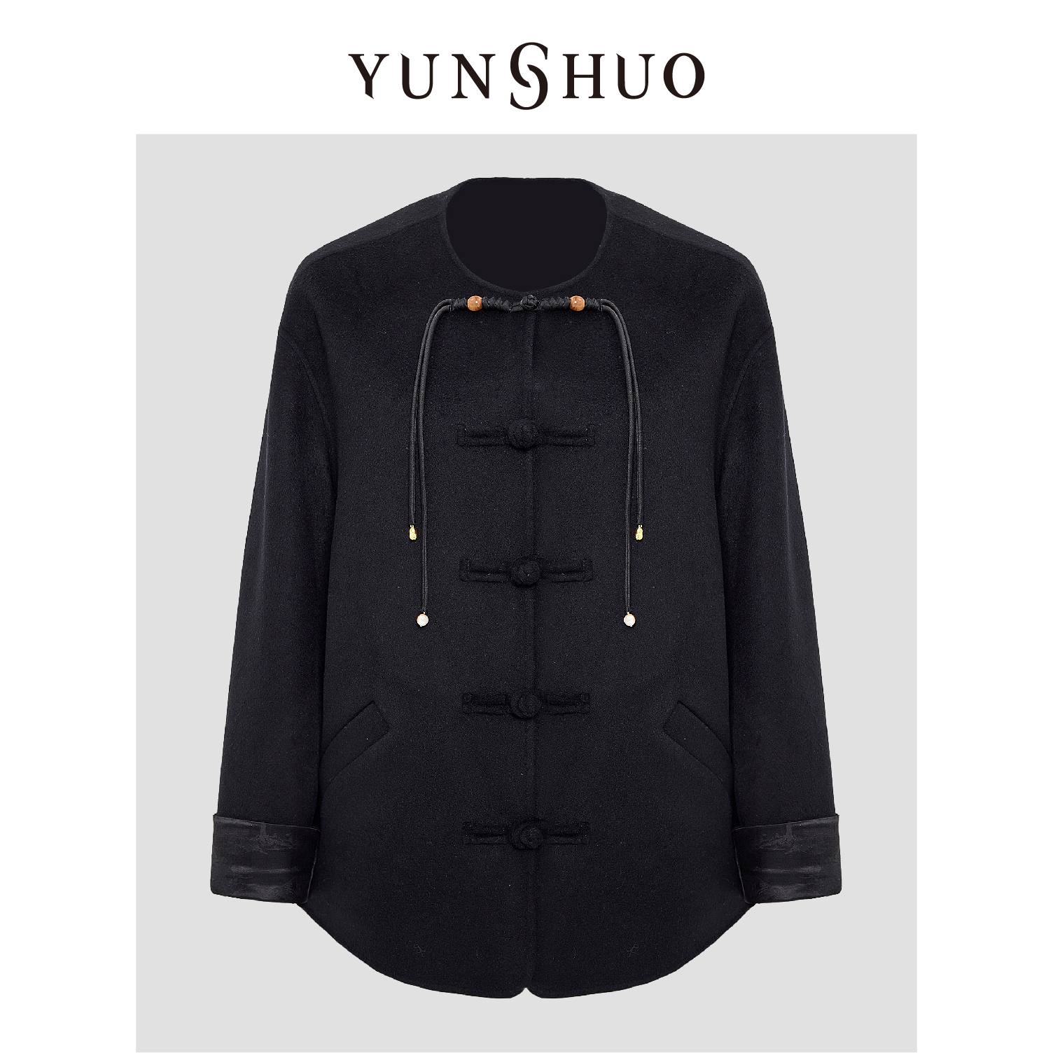 YUNSHUO允硕冬季新品时尚百搭气质新中式盘扣宽松圆领大衣496118