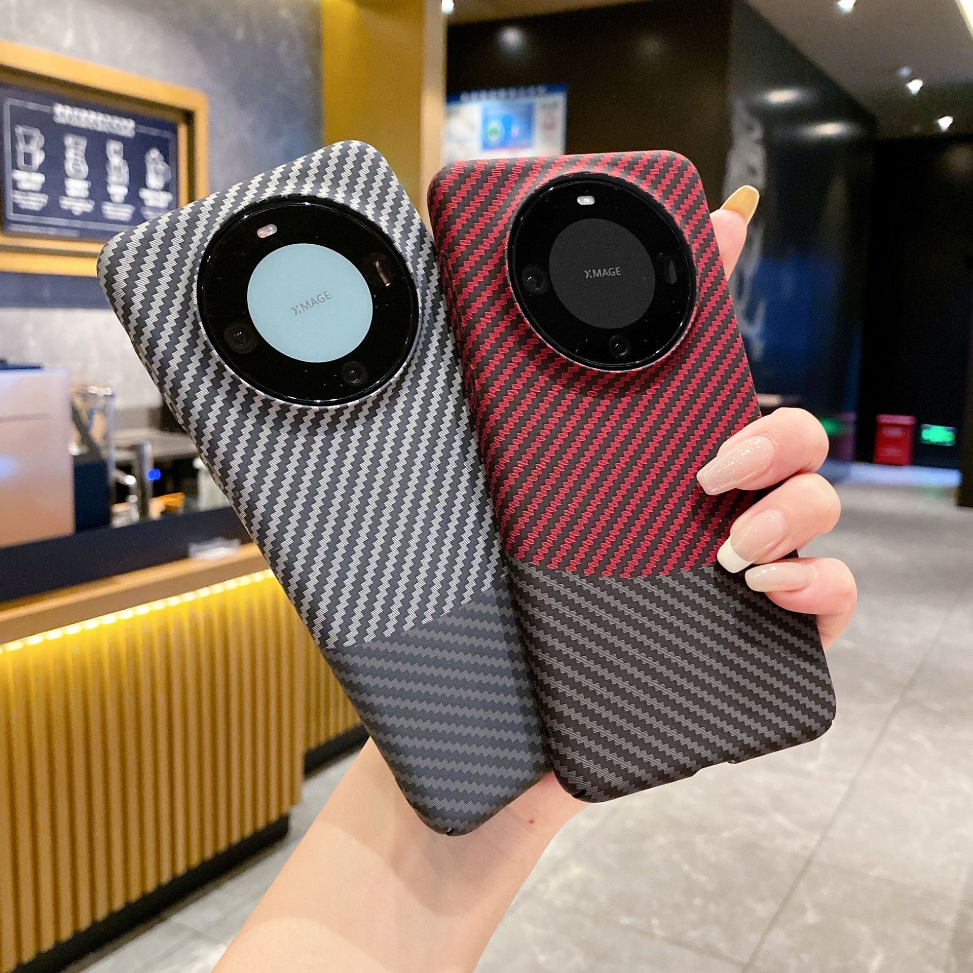 碳纤维纹mate60手机壳拼色PC硬壳适用华为Mate60pro磁吸保护套新