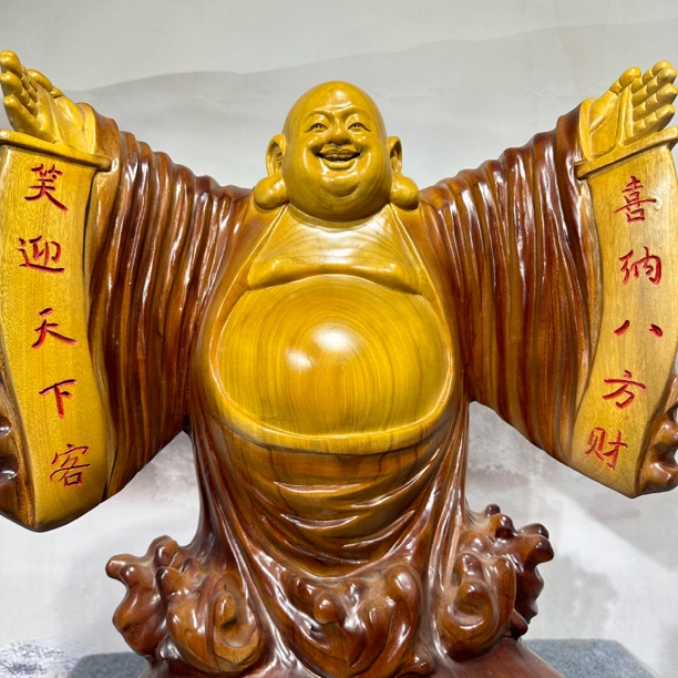 喜纳八方财弥勒根雕摆件