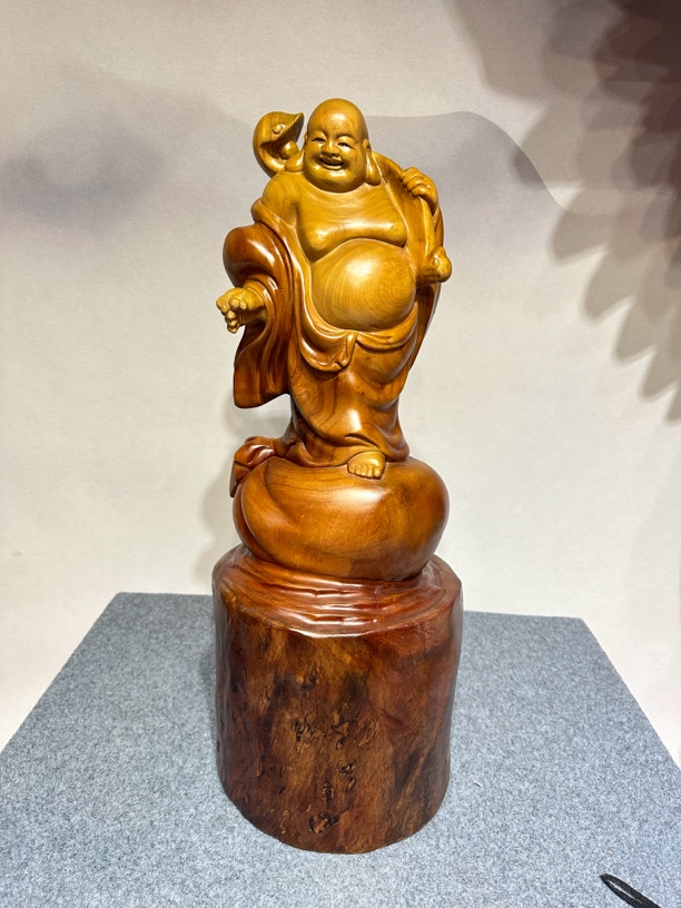 香樟木弥勒摆件根雕艺术品