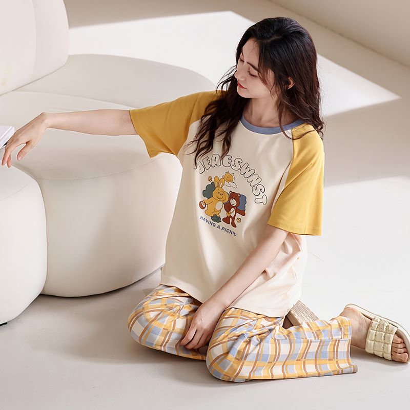 2025新款睡衣女士夏天季短袖薄款柔软大码家居服套装舒适休闲