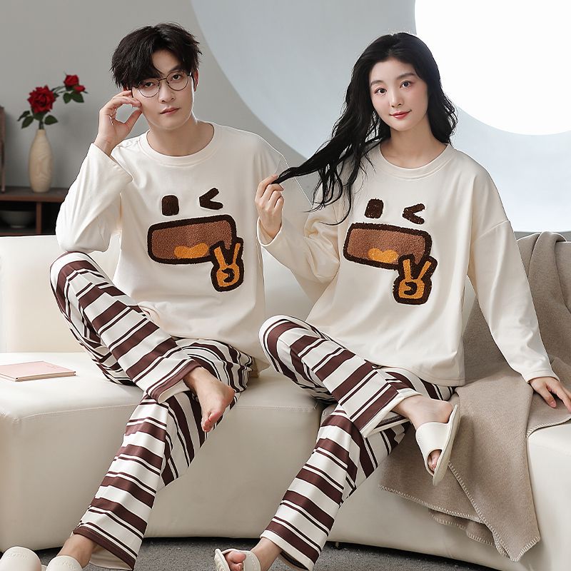 德绒2025年春秋新款情侣长袖长裤韩版休闲可居家外穿舒适睡衣套装