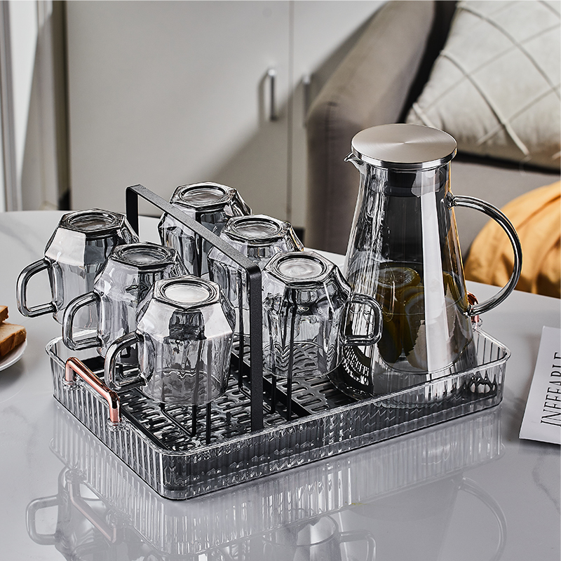 高档轻奢玻璃杯套装家用茶几凉水杯耐热带把泡茶杯子茶具乔迁礼品