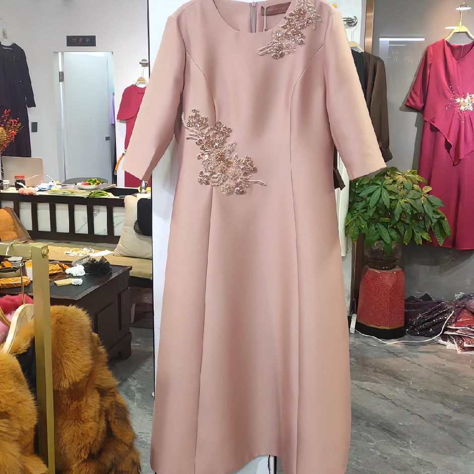 女装高贵时尚中式优雅真丝连衣裙