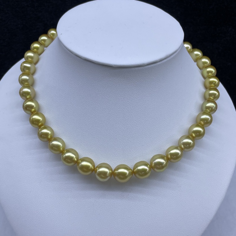 辉宏海水金珠珍珠项链南洋金近圆强光微瑕10mm-12mm/35颗带合金扣