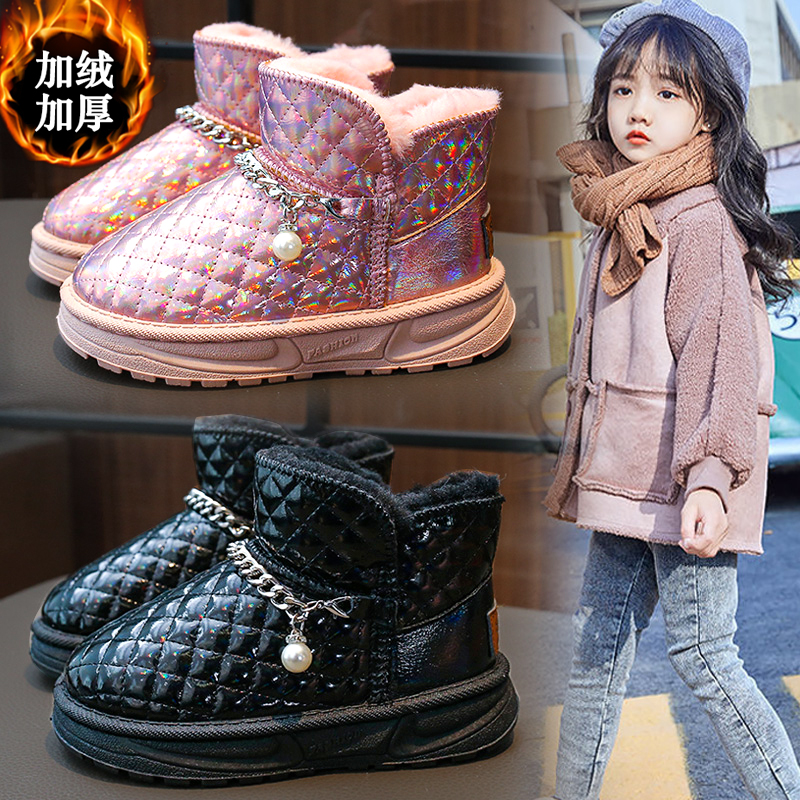 回力瑞冬季女童加绒棉靴防滑保暖儿童雪地女孩2023新款皮毛防水