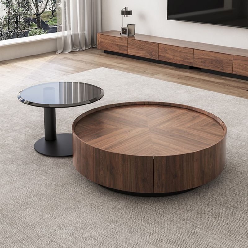 意式极简圆形组合实木胡桃木茶几现代家用简约客厅设计师小户型