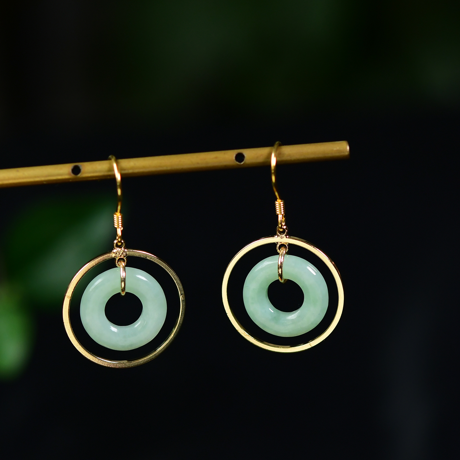 天然A货翡翠果绿色甜甜圈环环相扣设计款耳坠手工气质国风复古