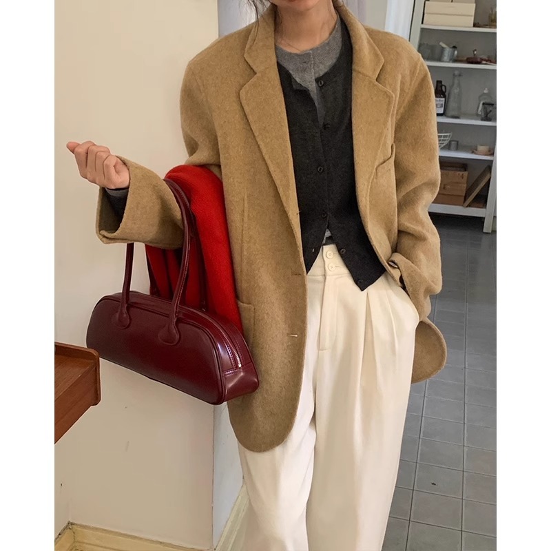 Nice people2024AW 韩系复古叠穿 羊毛双面尼 手工西装大衣