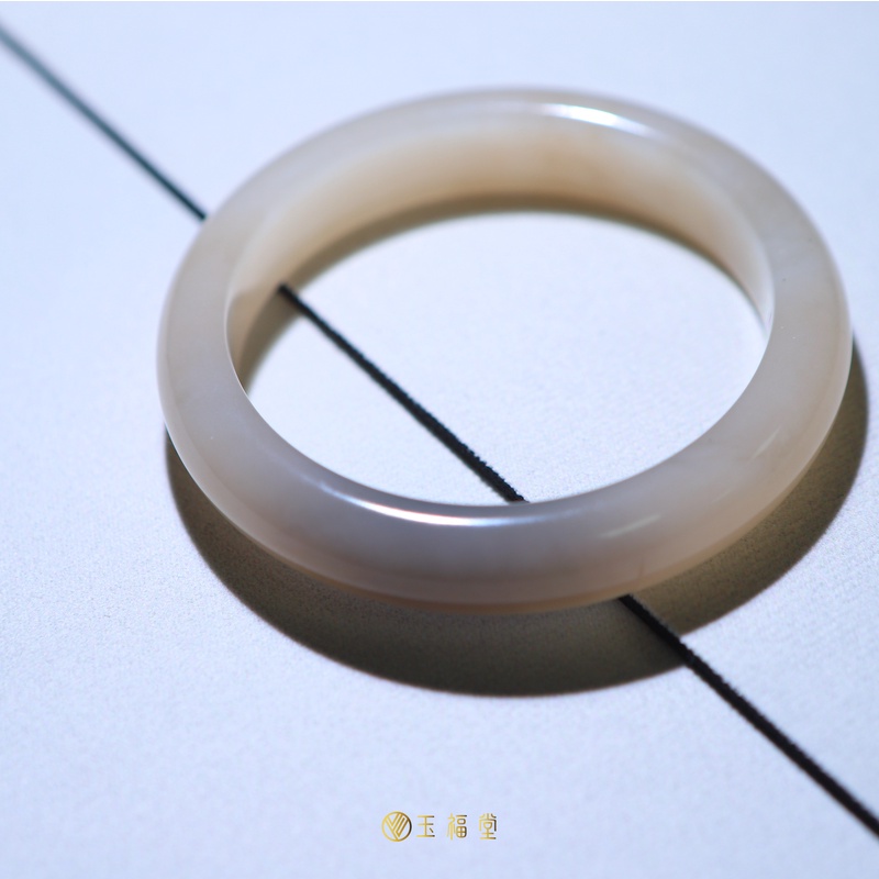 玉福堂 | 天然和田玉藕粉玉镯 一口紫 特色手镯 58-60mm