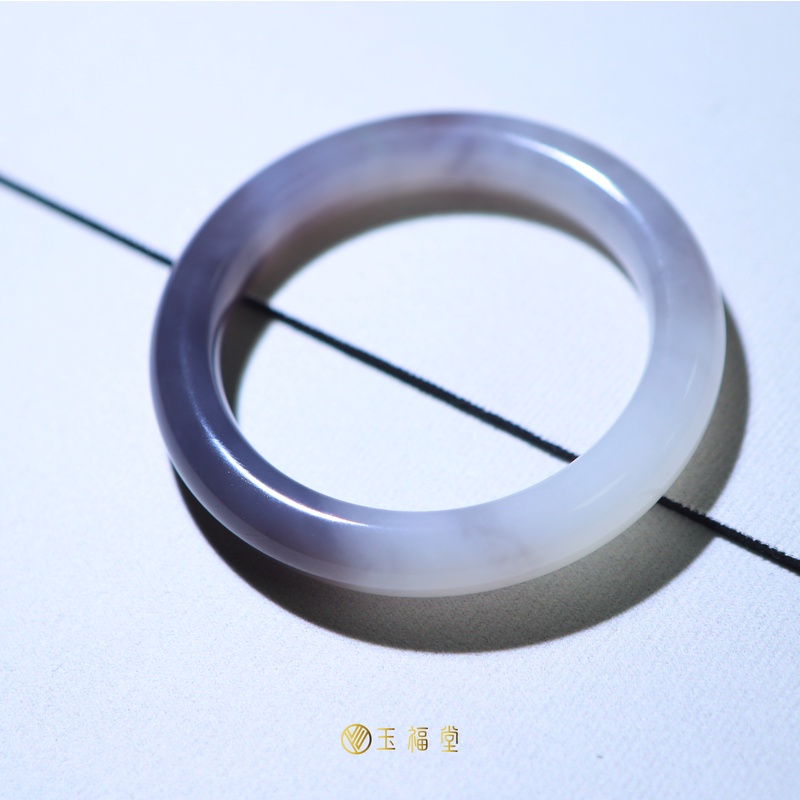 玉福堂 | 天然和田玉玉镯平安镯 烟紫色 半山半水意境镯 56mm