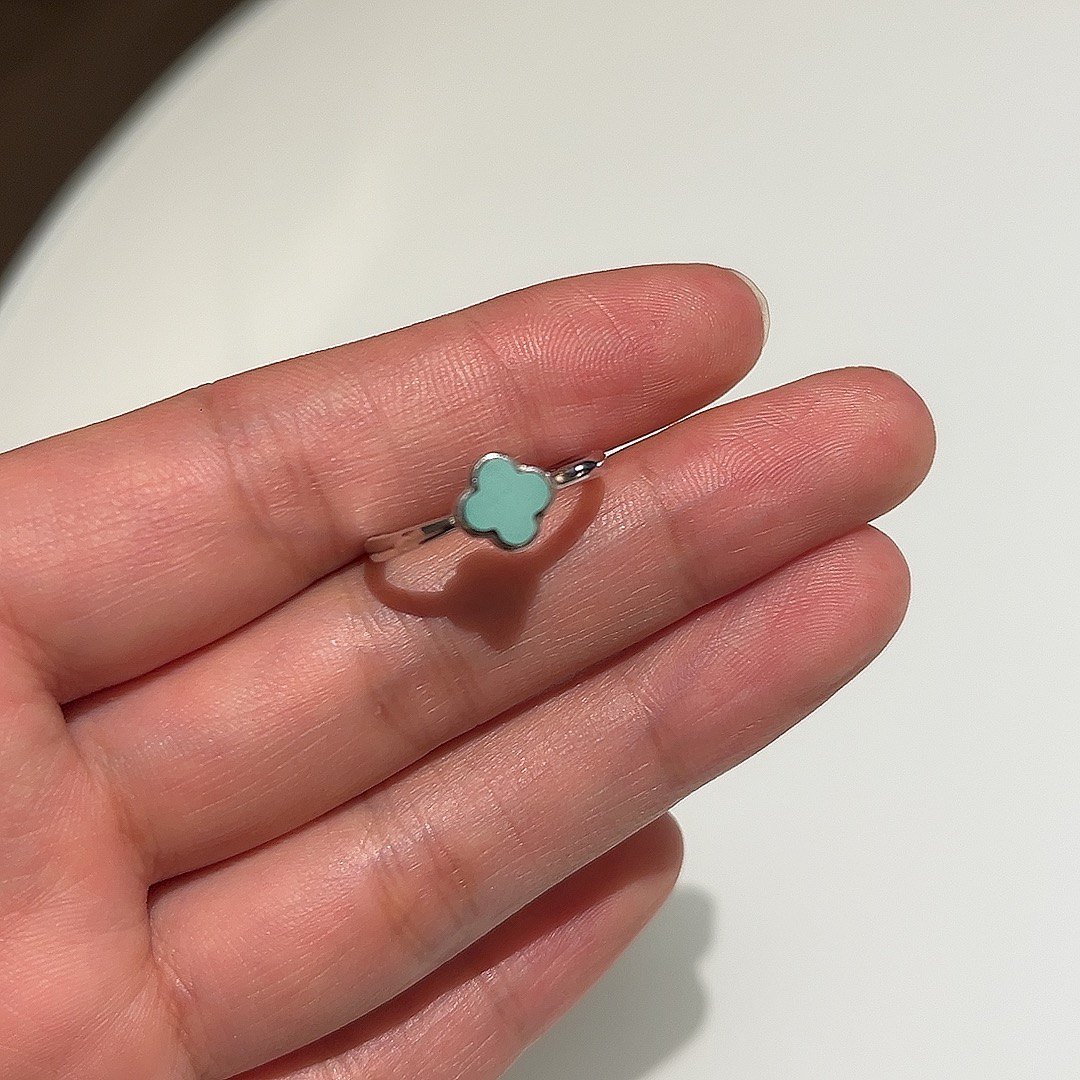 925银戒指 银箱松石四叶草戒指