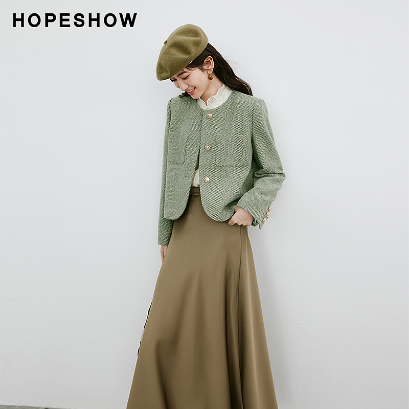 红袖HOPESHOW新款女装 香风正肩单排扣圆领短外套90124020402