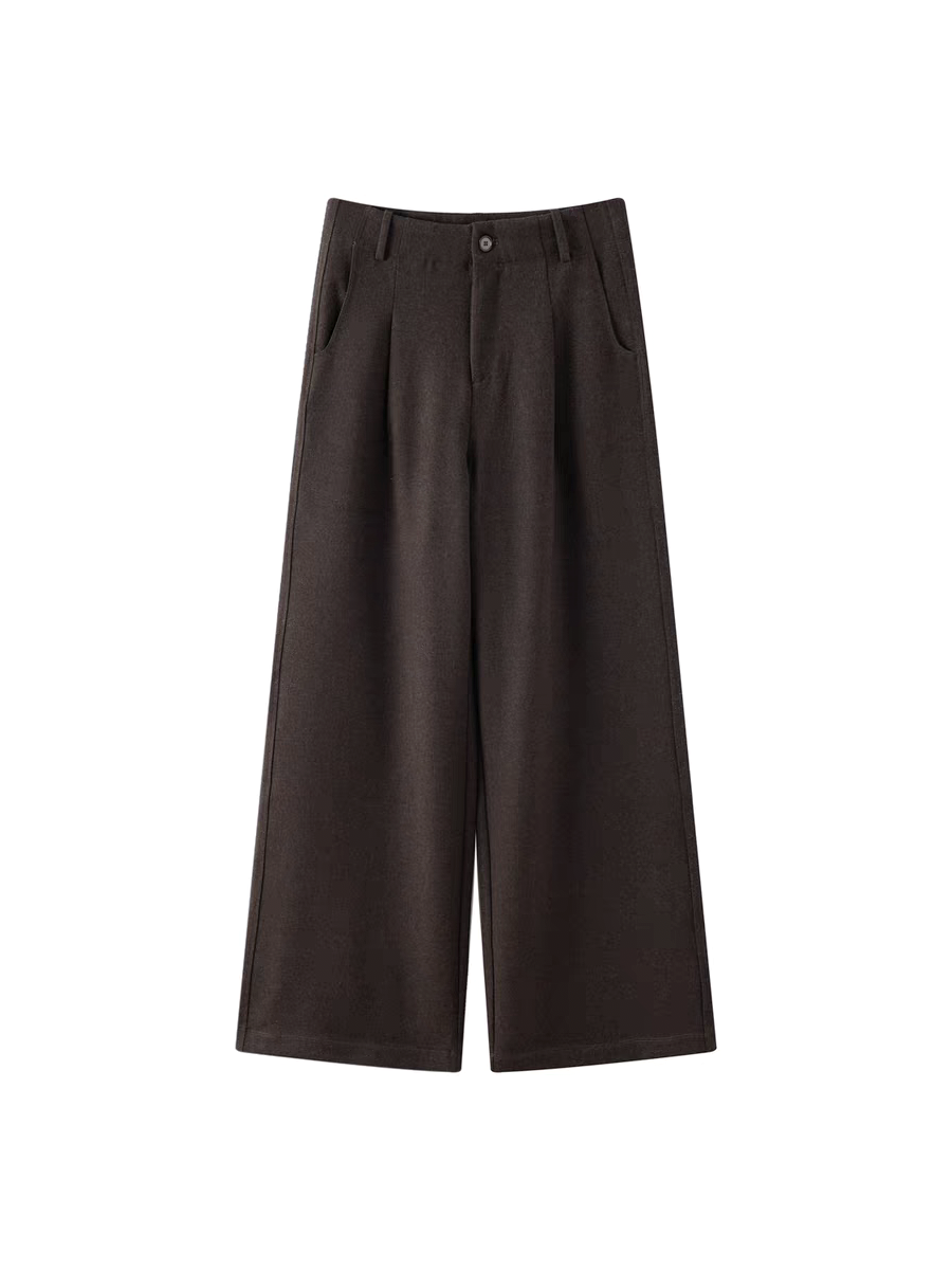 毛呢阔腿裤女秋冬款休闲西装裤宽松柔软垂感羊毛直筒裤8582