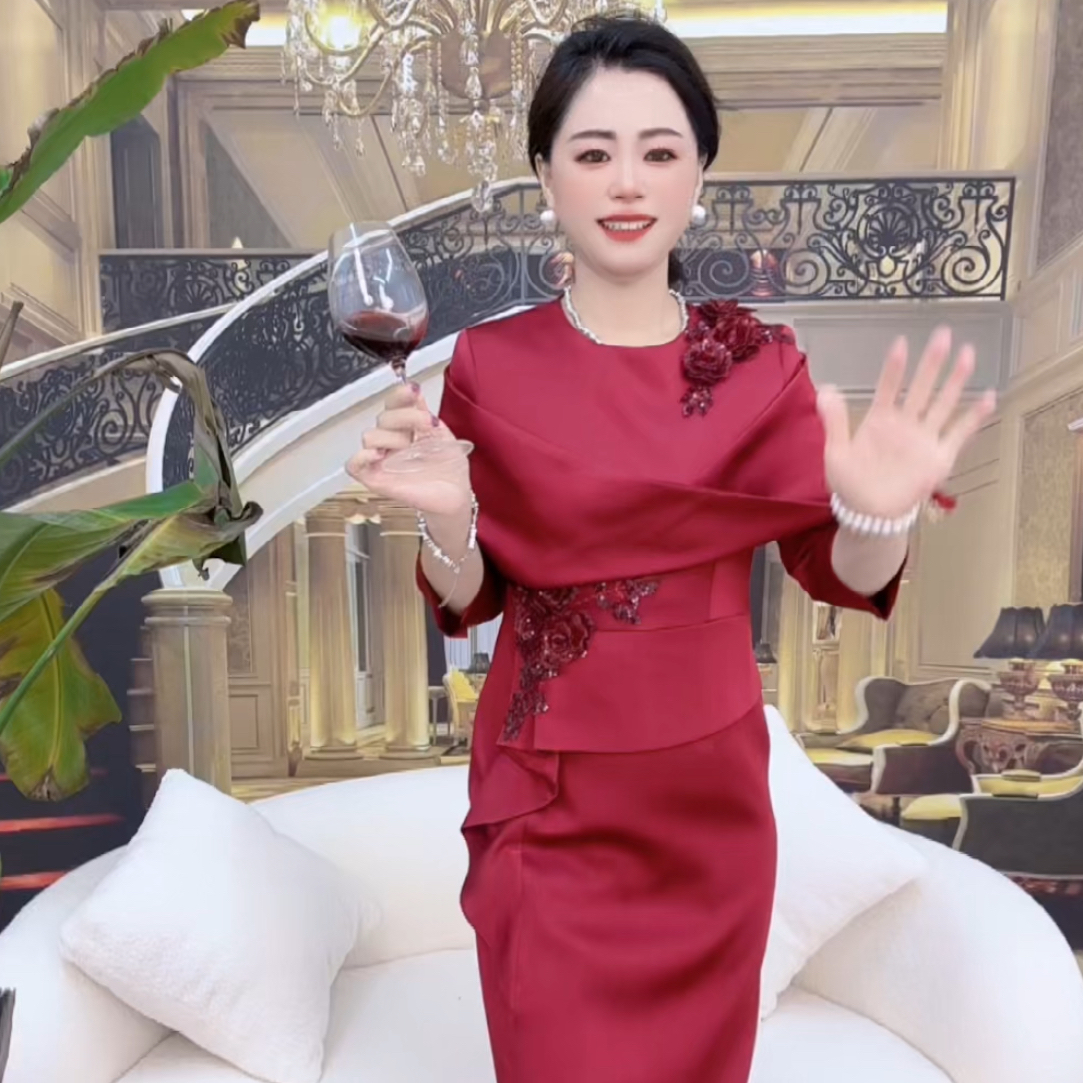 喜婆婆喜妈妈气质时尚洋气春秋七分袖、半袖连衣裙