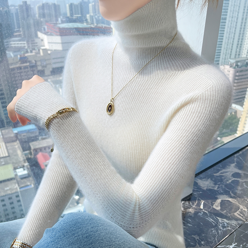 秋冬新款一线成衣堆堆领百搭羊毛衫洋气毛衣打底衫女镂空袖针织衫