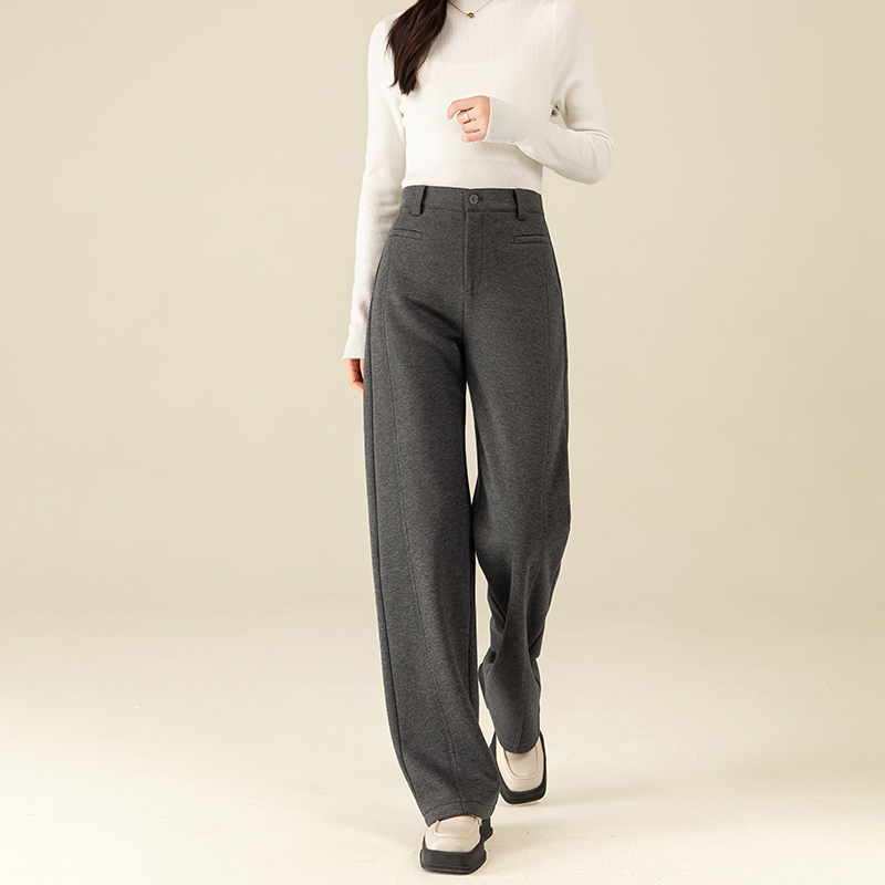 醋酸羊毛窄版阔腿裤女冬季2024新款高腰垂感显瘦休闲加绒加厚裤子