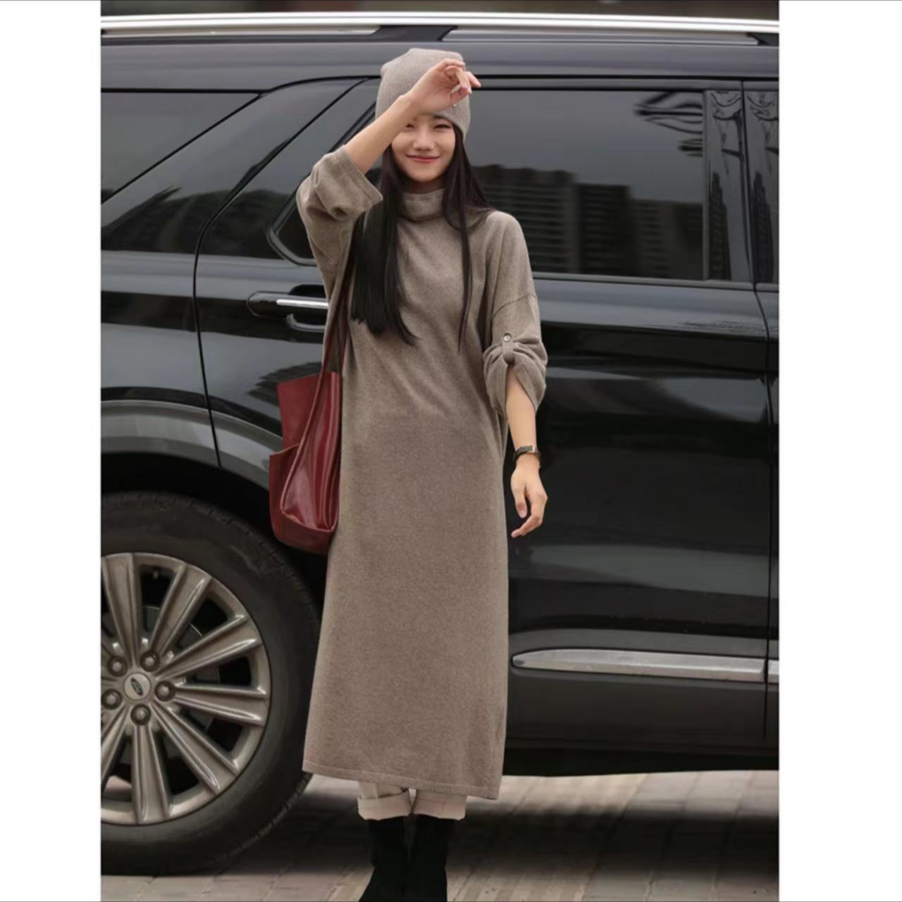 【新奥纱线】100纯羊绒连衣裙 超级显瘦的一款收腰加厚连衣裙