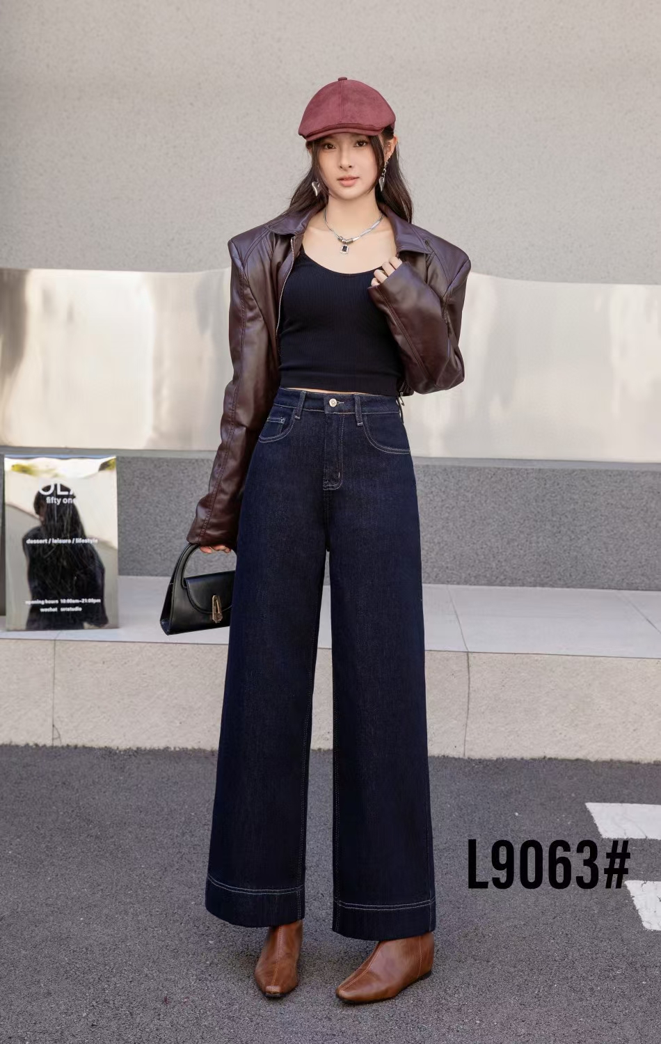 24冬季新款高腰显瘦阔腿牛仔裤一体绒保暖直筒裤