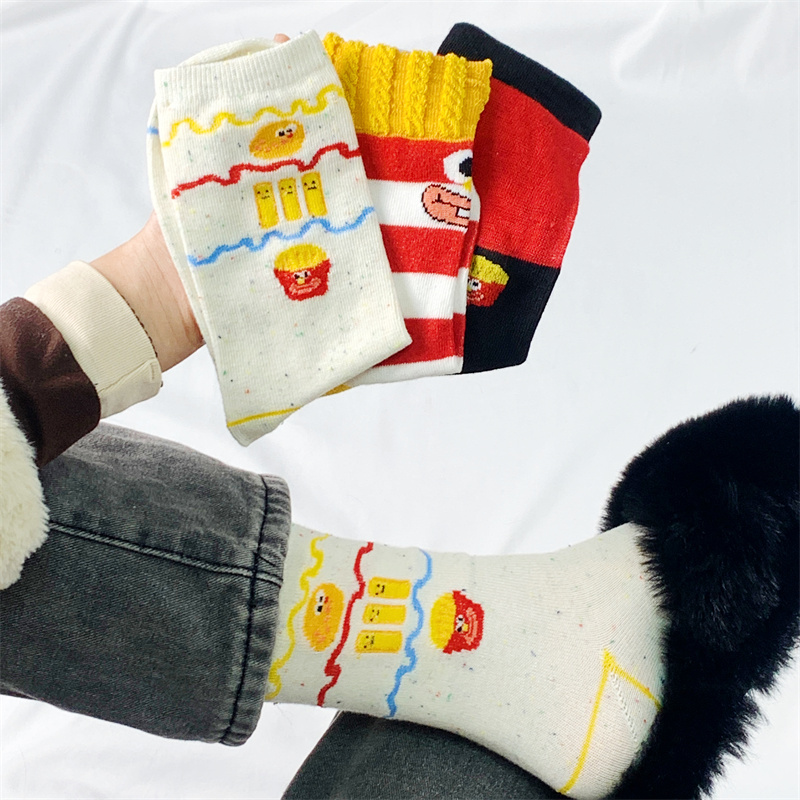 小众设计感眼睛堆堆袜子女薯条袜子女秋冬可爱日系防滑棉潮中筒袜