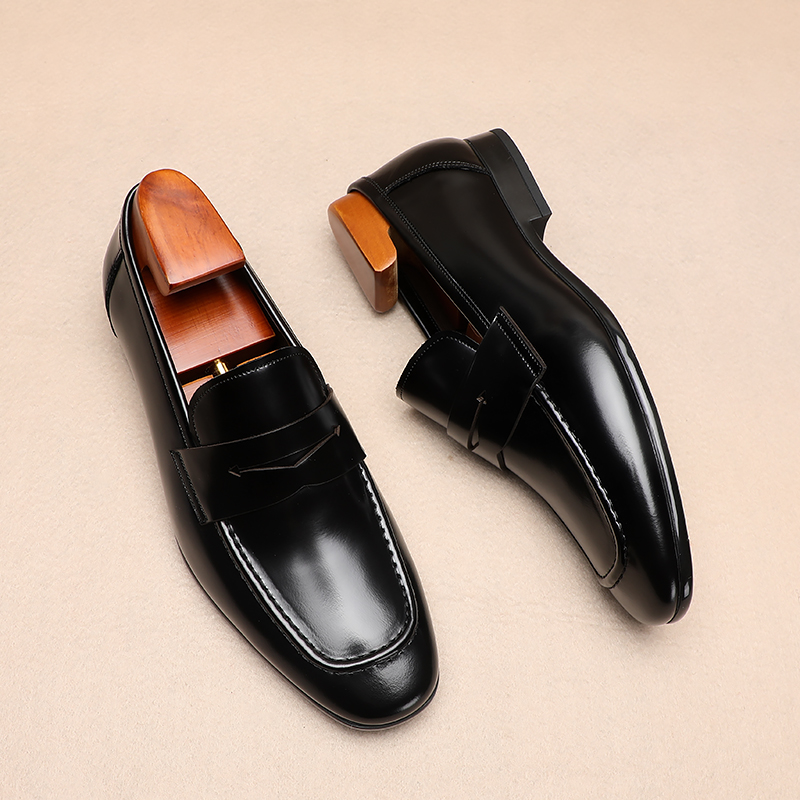 英伦风春夏男士一脚蹬乐福鞋时尚青年商务休闲黑色真皮透气懒人鞋