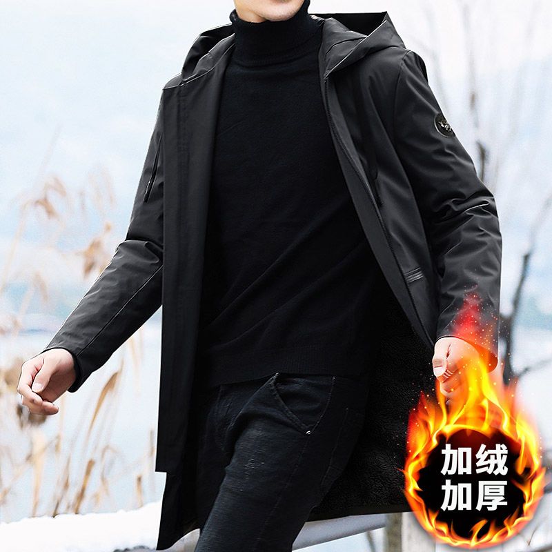 新款长款秋冬胖子中长披风斗篷男装加绒外套宽松大码连帽修身百搭