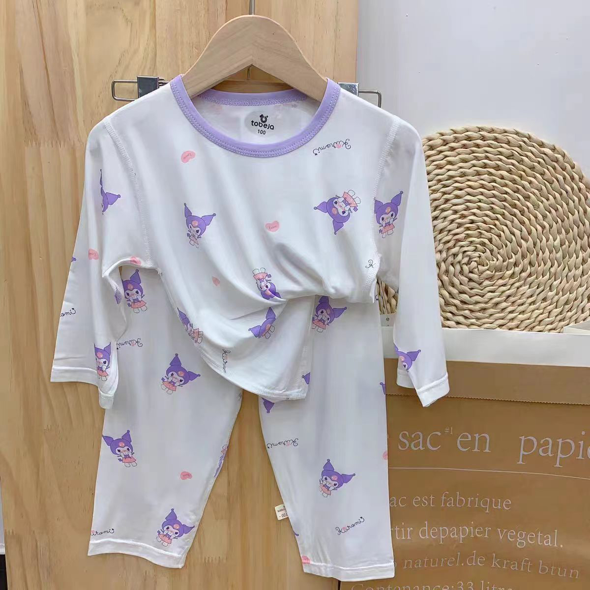 希宝家2024夏季款天丝莫代尔长袖家居服套装儿童