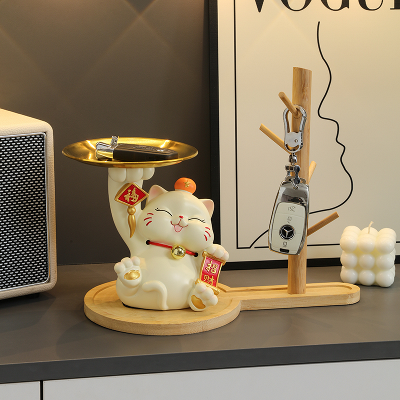 招财猫入户玄关钥匙收纳摆件家居装饰品门口鞋柜客厅乔迁新居礼品