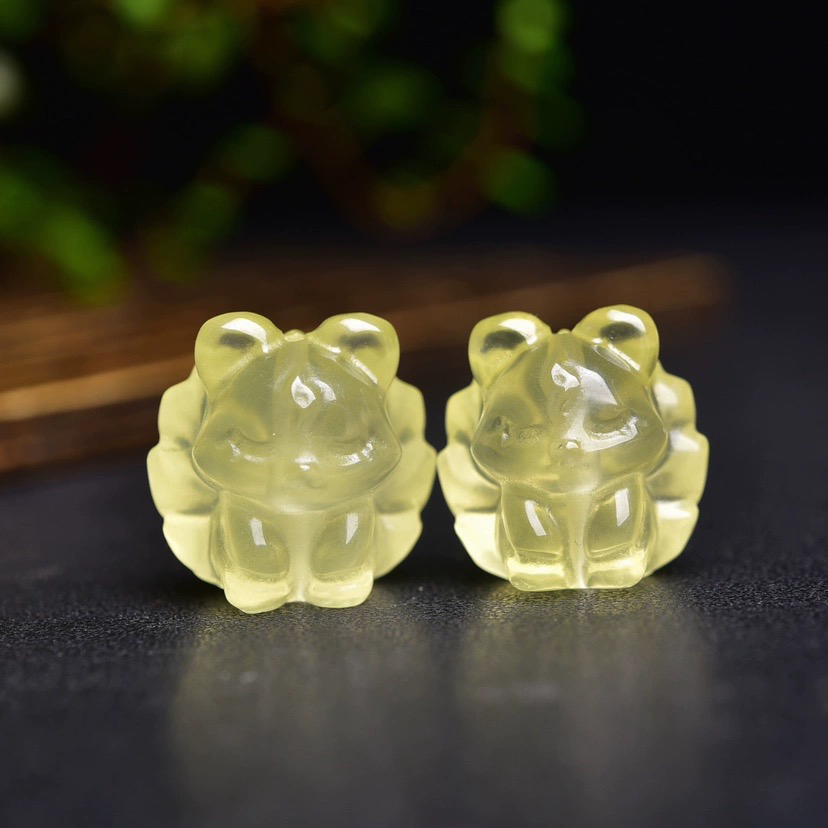 天然黄水晶九尾狐通孔配件DIY水晶凤九手链隔珠配饰百搭坠