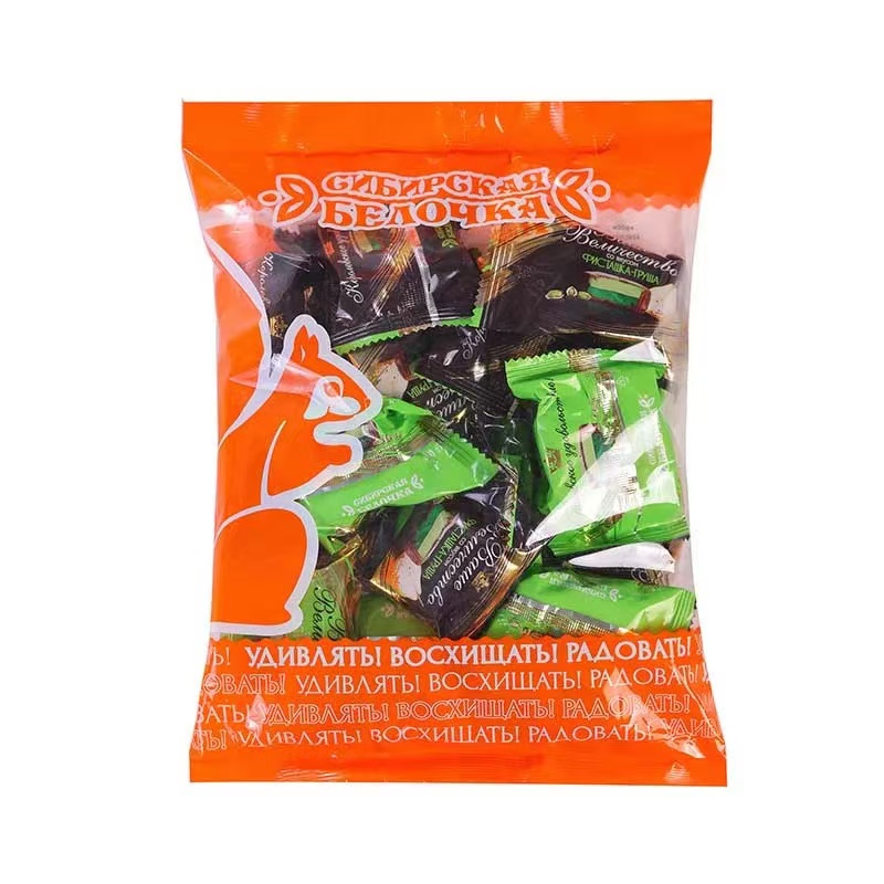 俄罗斯进口古斯纳开心果和梨味双层夹心巧克力糖