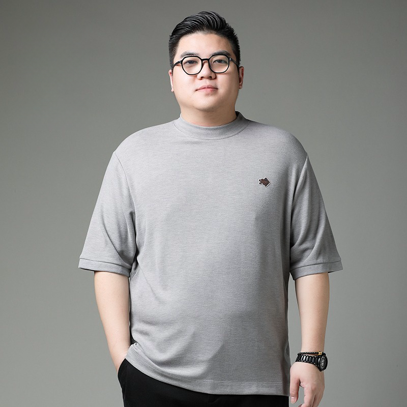 大码男装胖子宽松加肥加大码男士圆领纯色半袖肥佬休闲百搭T恤