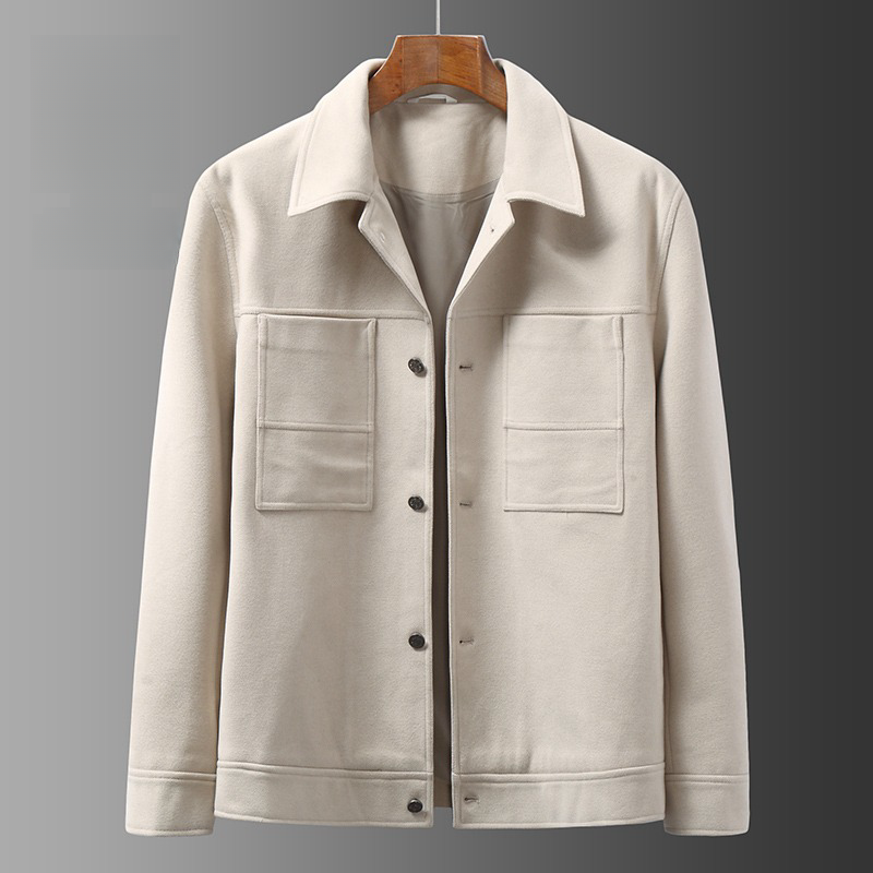 男式短款外套胖子宽松翻领夹克春季加肥加大呢子上衣时尚休闲百搭
