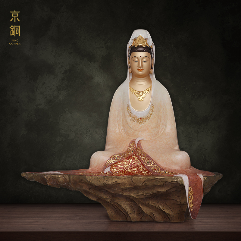 掐丝叠染镶宝【自在观音】铜摆件家居摆件工艺品
