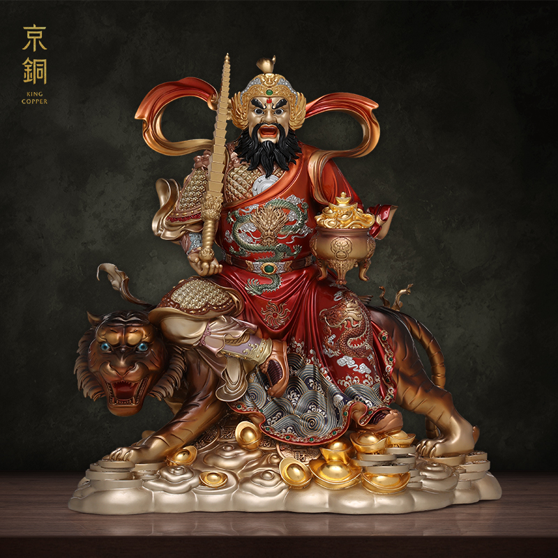 京铜黄铜掐丝珐琅镶宝武财神赵公明纯手工铜摆件家居摆件工艺摆件