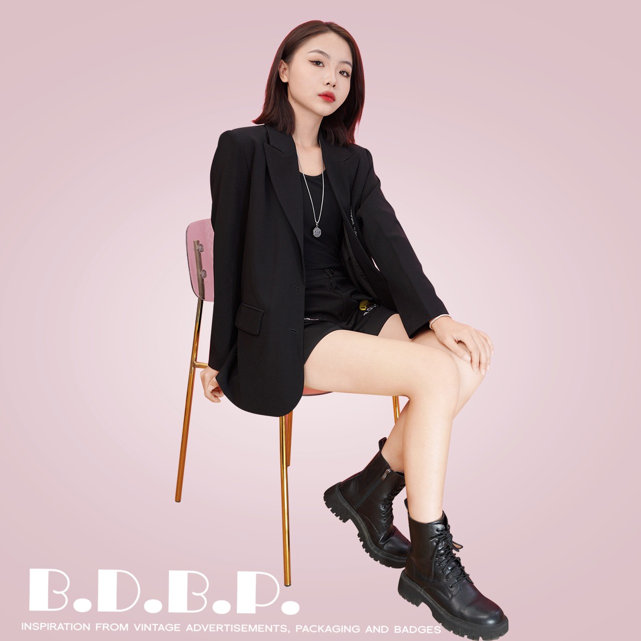 B.Duck小黄鸭百搭休闲西装2025年春季新款宽松大廓形甜酷黑色外套