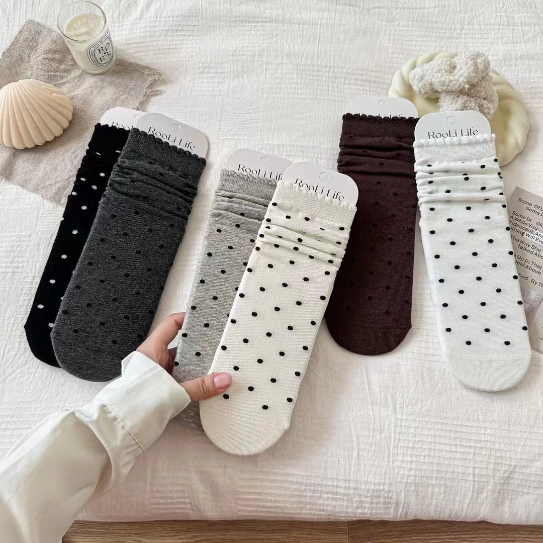 【无骨袜】秋季波点灰色圆点堆堆袜子女中筒袜点点芭蕾风长袜