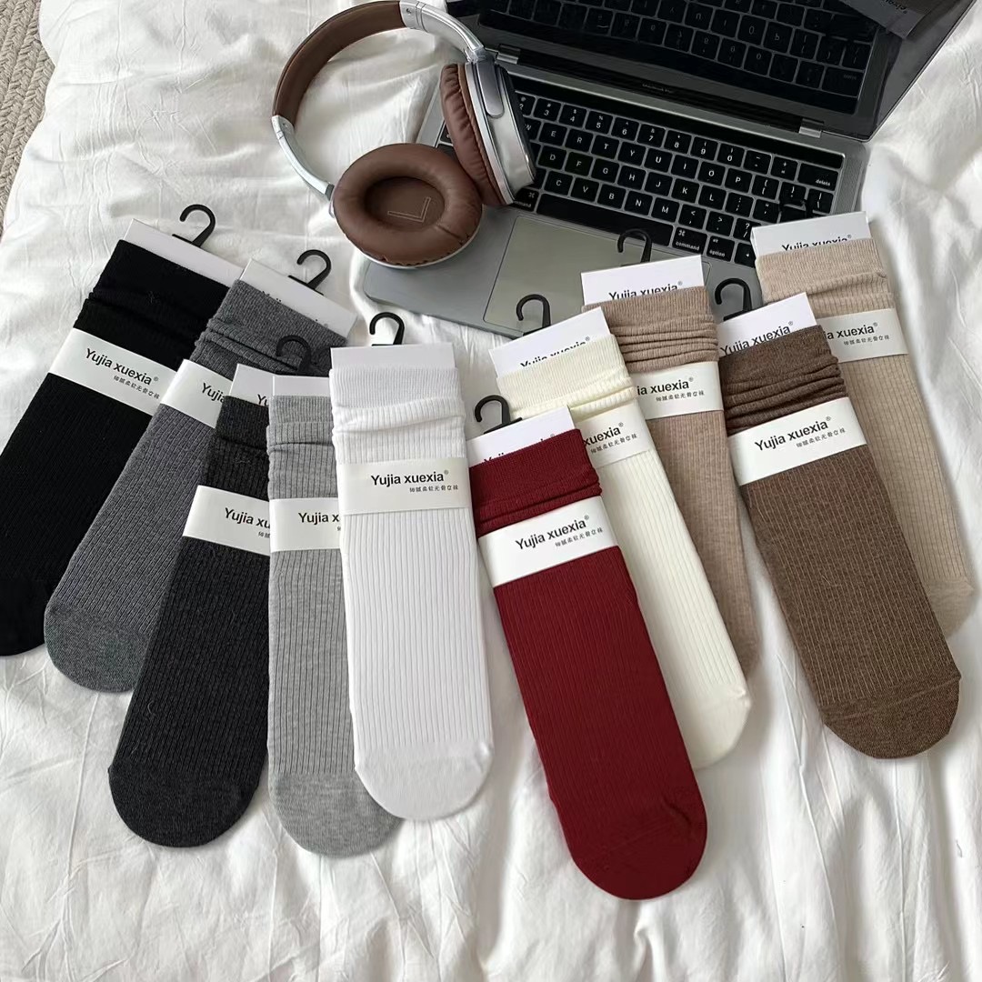 【无骨袜】秋季袜子女韩系百搭ins女堆堆袜棉条纯色坑条