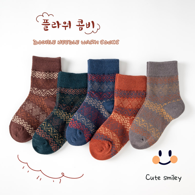 儿童袜子美拉德系秋冬款韩版复古中筒袜深色耐脏ins学生袜