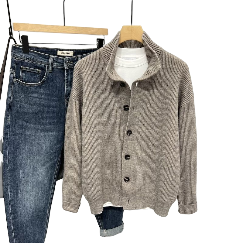 【小扬哥推荐】2023秋冬新款日系百搭立领开衫毛衣外套男宽松休闲