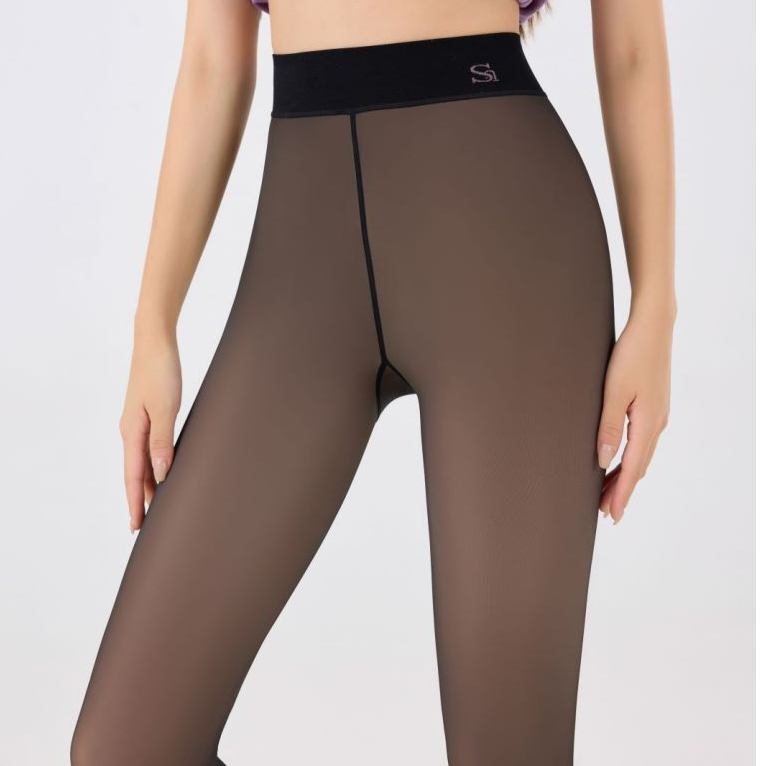 200克秋冬款高腰松紧腰水光黑透肤加绒无缝保暖不起球一体打底裤