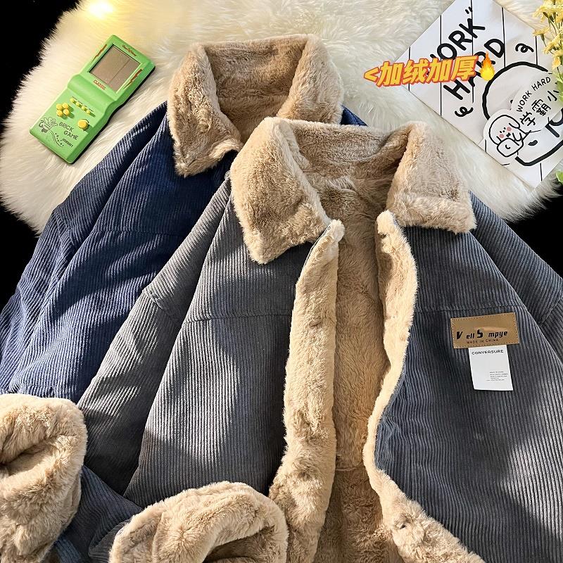 服男款冬季加绒加厚外套日系复古潮牌男生衣冬装百搭情侣宽松港风