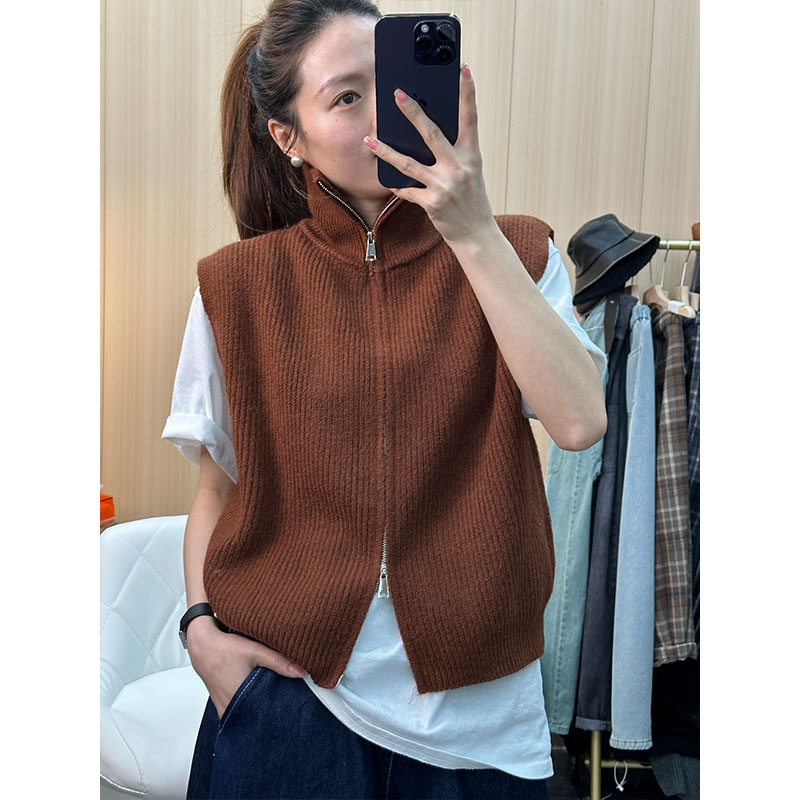 百搭宽松显瘦慵懒韩版翻领休闲时尚网红纯色针织无袖马甲秋冬春